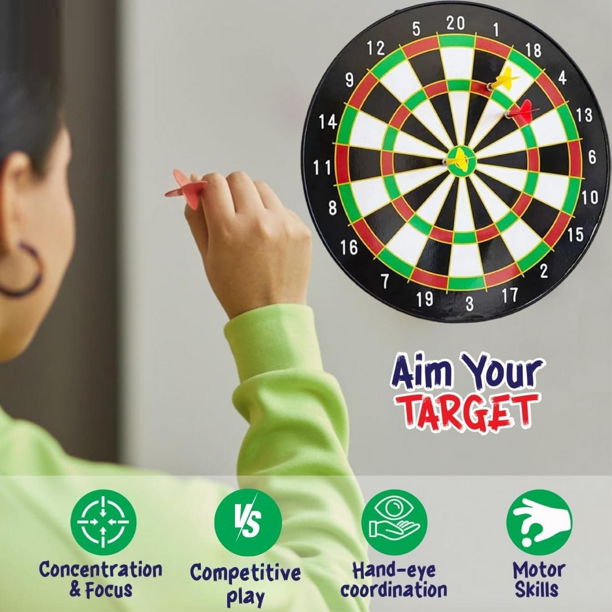 Kidoyz 17 Dartboard Kit - 6 Soft Darts,Family Fun Games,Birthday/Christmas Gifts for Children Adults 17-inch Multi Color — view 3