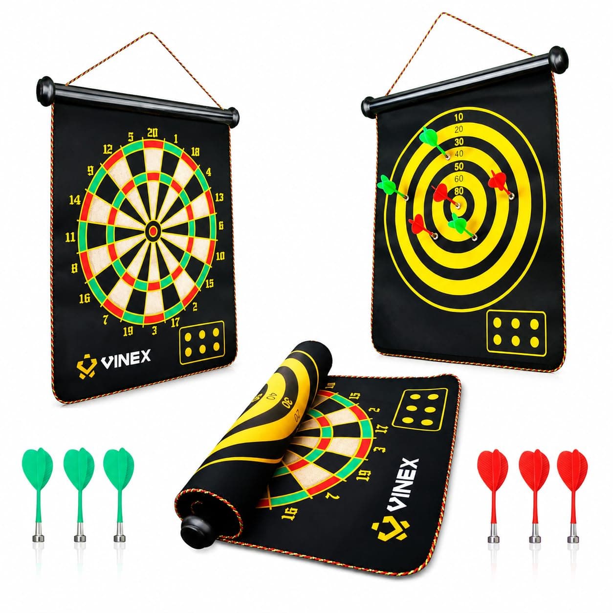 Kidoyz 17 inch Magnetic Roll-Up Dart Board Set with 6 Darts