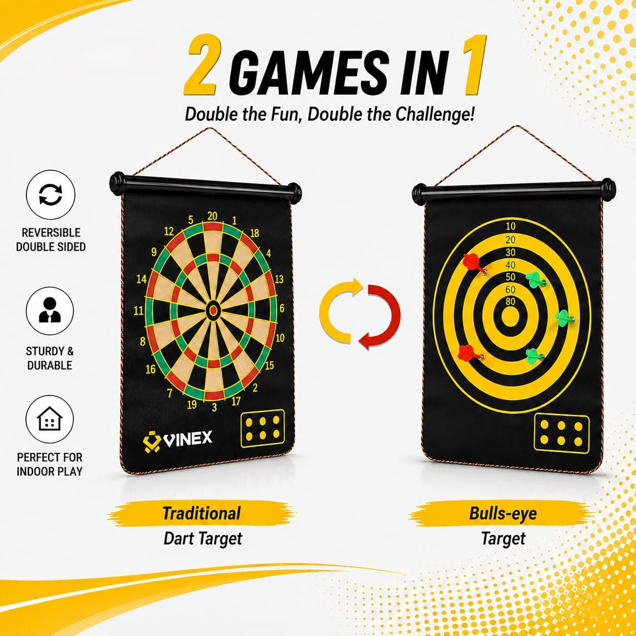 Kidoyz 17 inch Magnetic Roll-Up Dart Board Set with 6 Darts — view 2