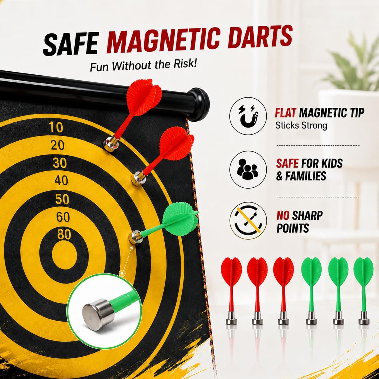 Kidoyz 17 inch Magnetic Roll-Up Dart Board Set with 6 Darts — view 3