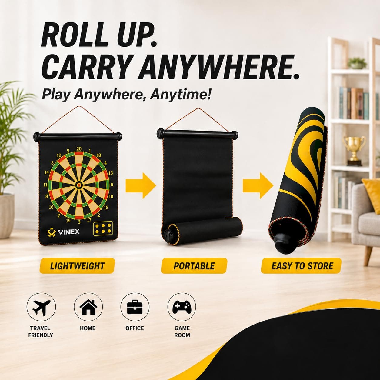 Kidoyz 17 inch Magnetic Roll-Up Dart Board Set with 6 Darts — view 4