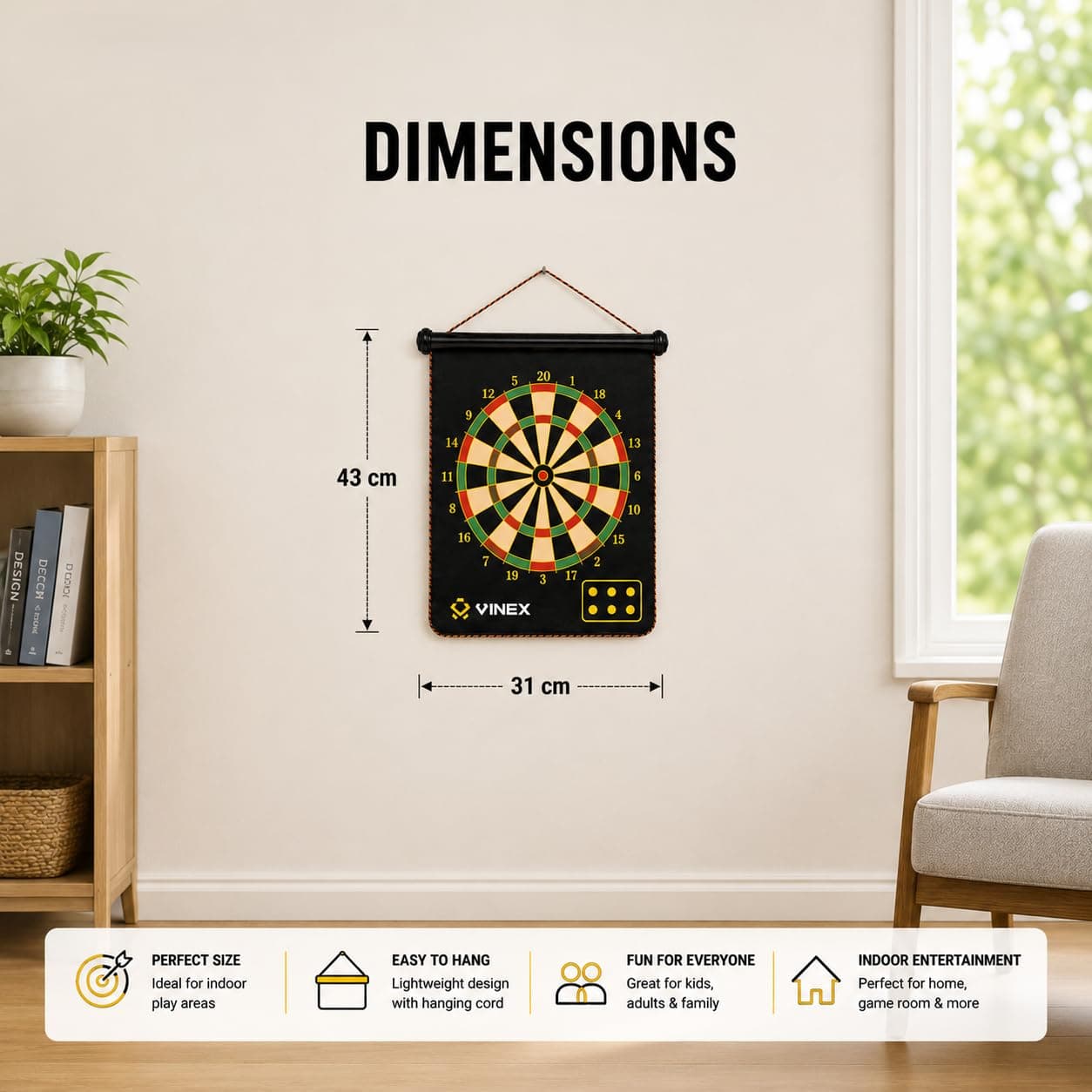 Kidoyz 17 inch Magnetic Roll-Up Dart Board Set with 6 Darts — view 7