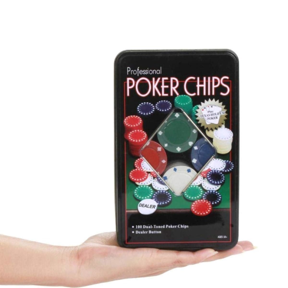 Kidoyz Adult Casino Style 100 Pcs Poker Chips Set in a Tin Case with 1 Dealer Button (Classic Multiplayer Game) — view 2