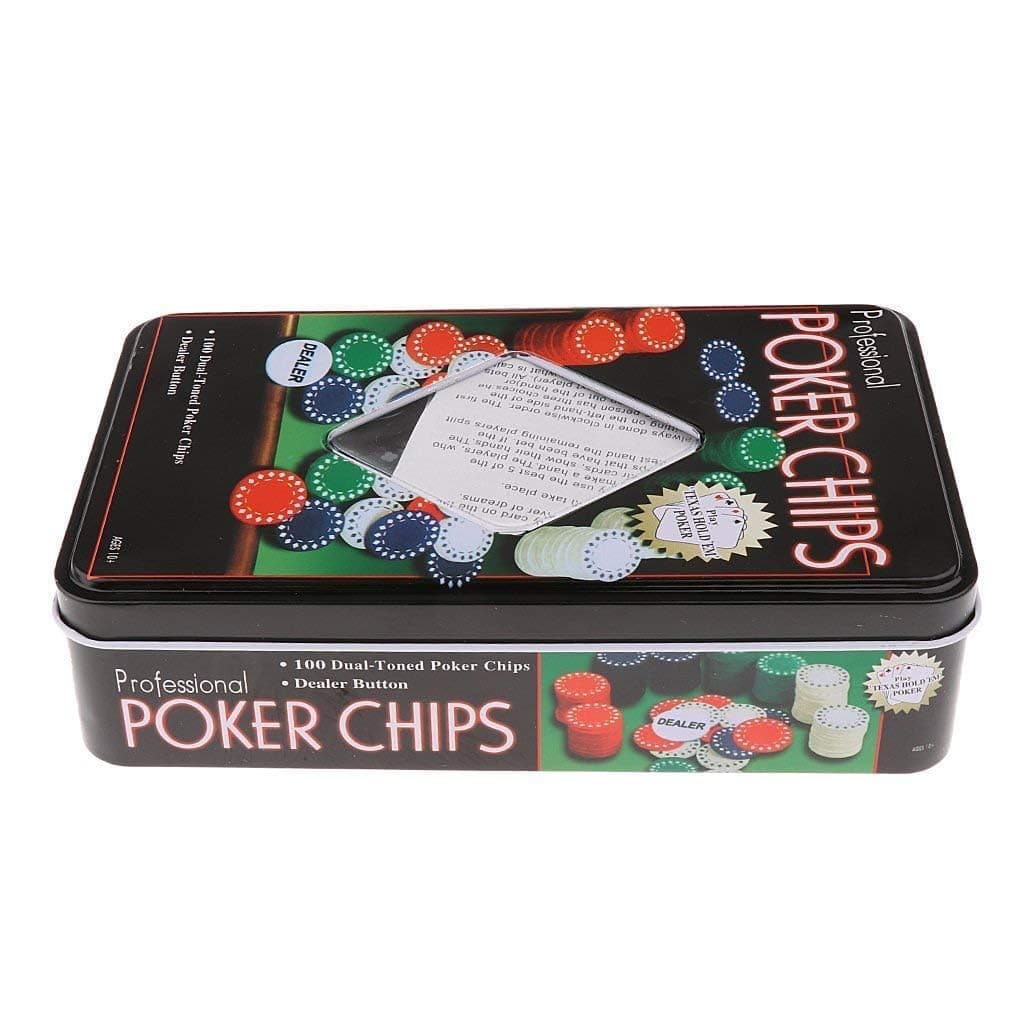 Kidoyz Adult Casino Style 100 Pcs Poker Chips Set in a Tin Case with 1 Dealer Button (Classic Multiplayer Game) — view 3