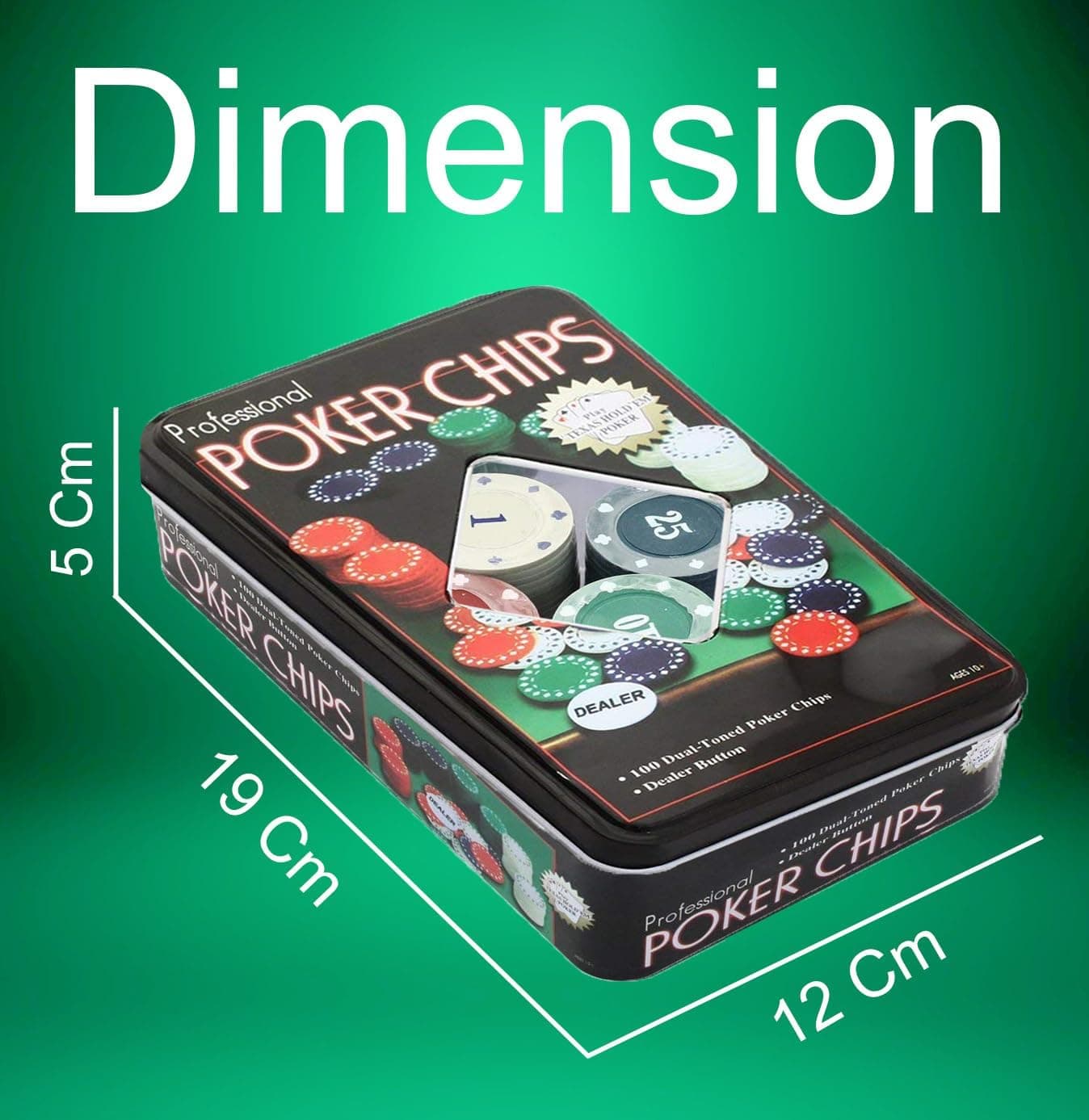 Kidoyz Adult Casino Style 100 Pcs Poker Chips Set in a Tin Case with 1 Dealer Button (Classic Multiplayer Game) — view 5