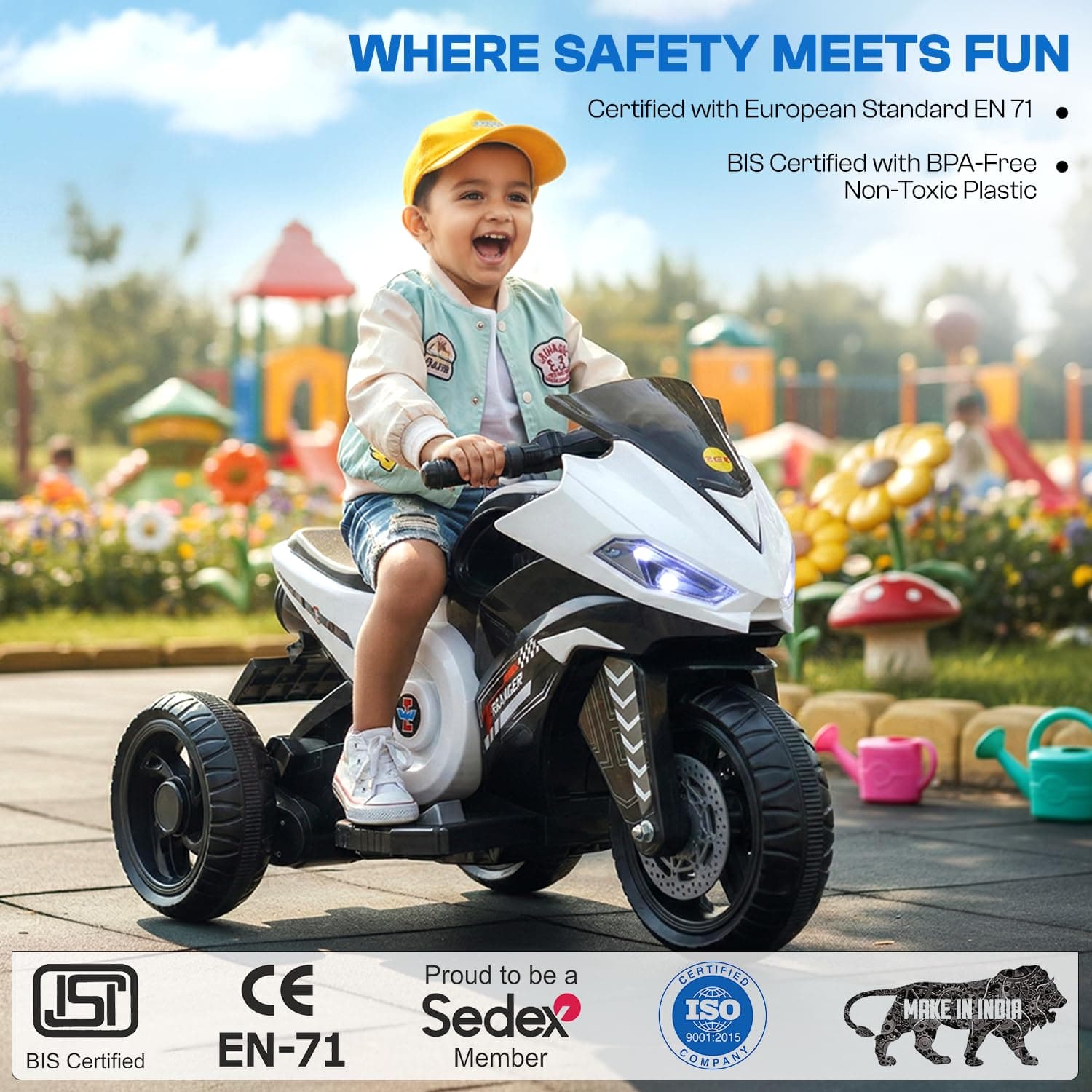 Kidoyz Ranger X Electric Bike (White) | 6V Rechargeable Bike for Kids with 4.5Ah Battery | LED Lights, Music, MP3/USB/BT | Smooth Acceleration | 6M Battery Warranty | Age 2-8 Years, Up to 35kg — view 3