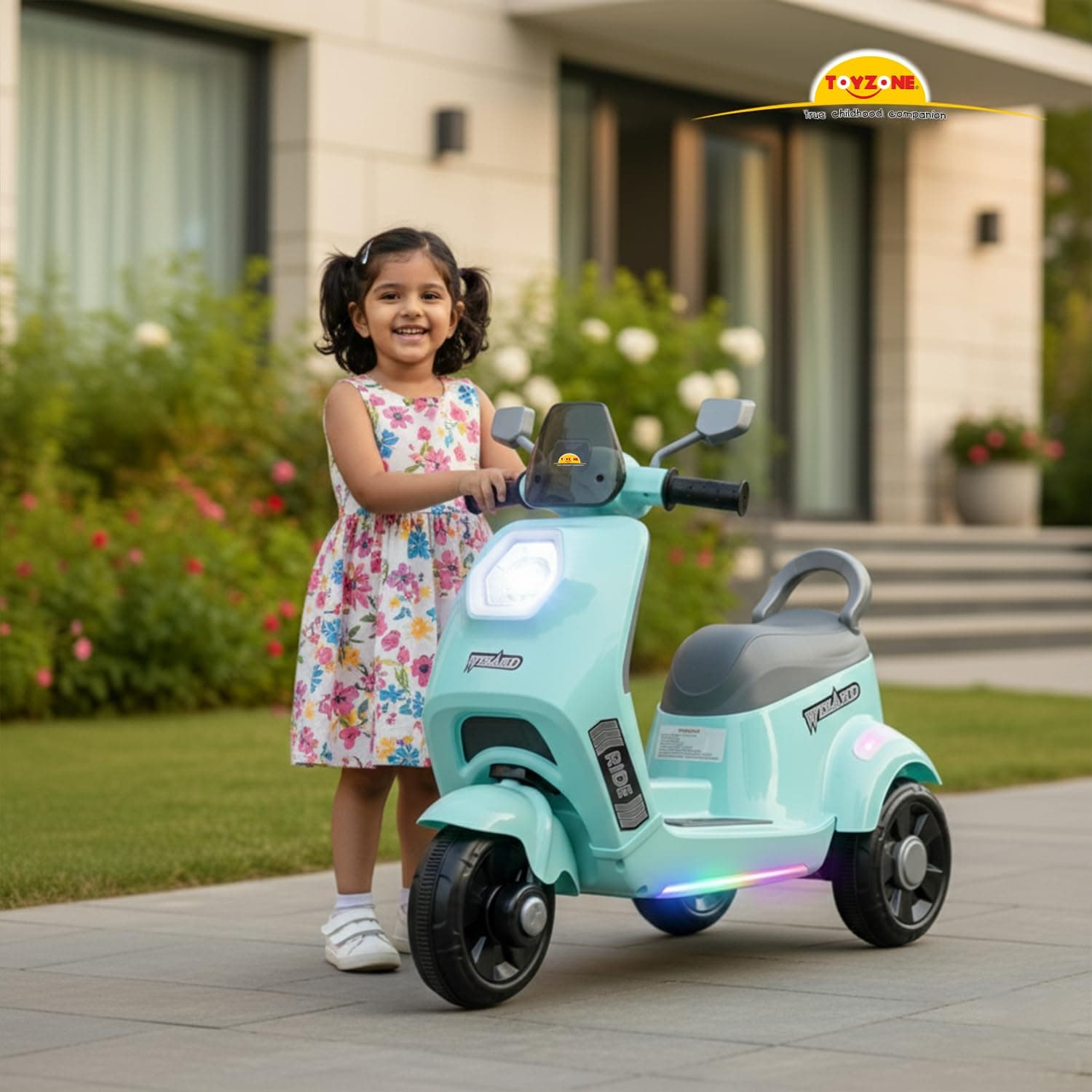 Wizard Electric Scooty | Rechargeable Scooty 6V | Powered by 6.5 ah Battery | Music Player with Bluetoooth & USB | 6 Month Warranty on Battery | Make in India | for Kids 2+ Years (Blue) — view 6