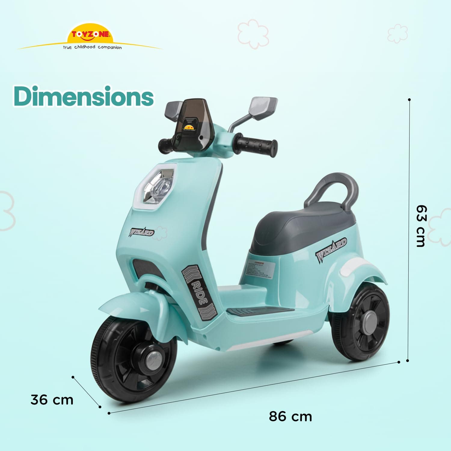Wizard Electric Scooty | Rechargeable Scooty 6V | Powered by 6.5 ah Battery | Music Player with Bluetoooth & USB | 6 Month Warranty on Battery | Make in India | for Kids 2+ Years (Blue) — view 7