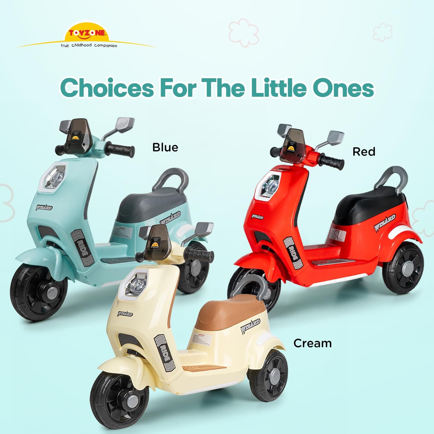 Wizard Electric Scooty | Rechargeable Scooty 6V | Powered by 6.5 ah Battery | Music Player with Bluetoooth & USB | 6 Month Warranty on Battery | Make in India | for Kids 2+ Years (Blue) — view 9