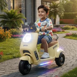Wizard Electric Scooty | Rechargeable Scooty 6V | Powered by 6.5 ah Battery | Music Player with Bluetoooth & USB | 6 Month Warranty on Battery | Make in India | for Kids 2+ Years (Ivory)