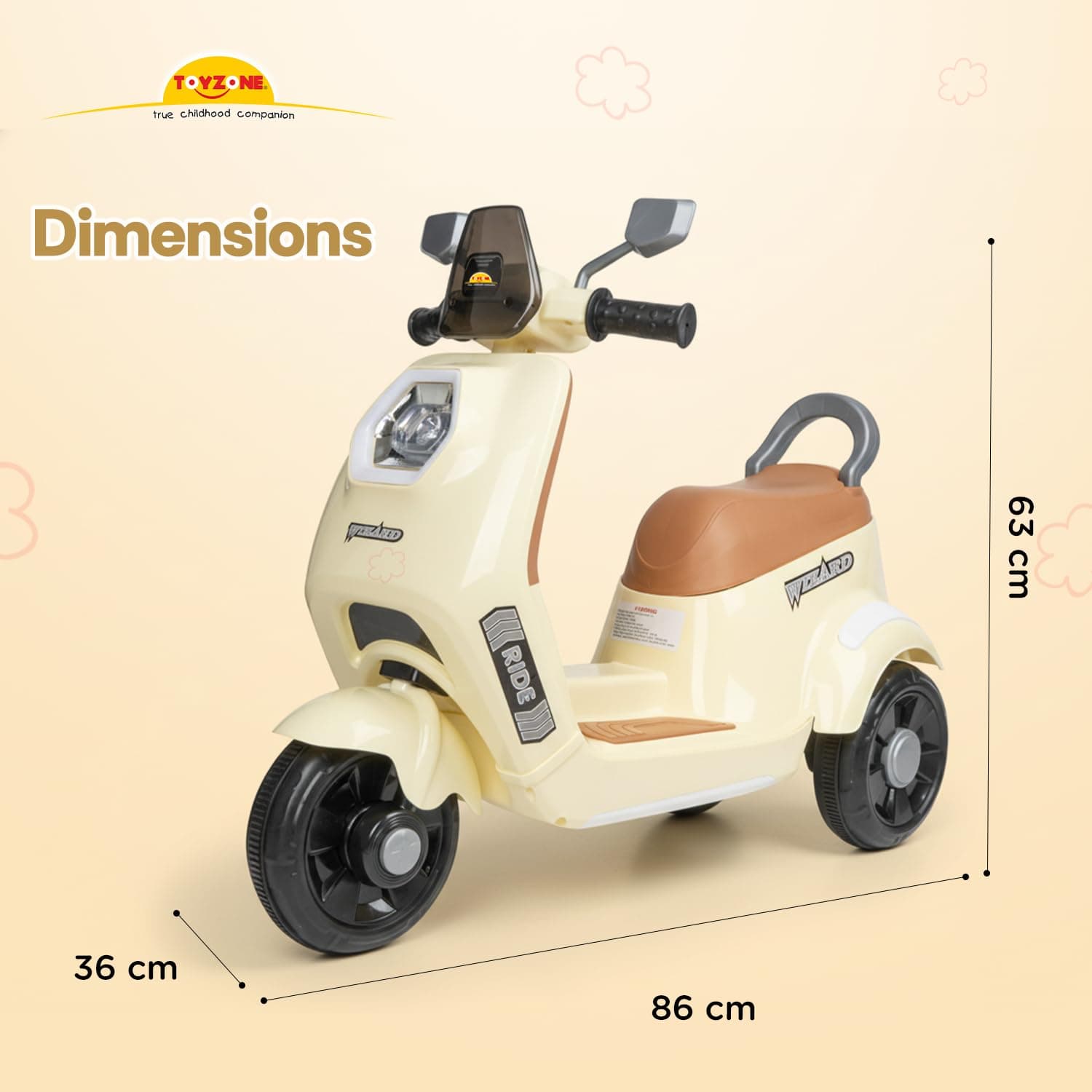 Wizard Electric Scooty | Rechargeable Scooty 6V | Powered by 6.5 ah Battery | Music Player with Bluetoooth & USB | 6 Month Warranty on Battery | Make in India | for Kids 2+ Years (Ivory) — view 7