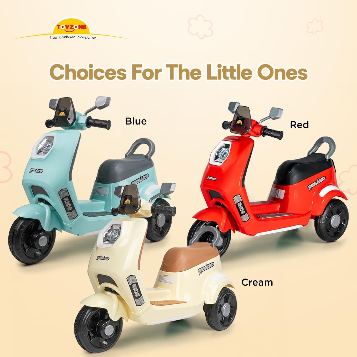 Wizard Electric Scooty | Rechargeable Scooty 6V | Powered by 6.5 ah Battery | Music Player with Bluetoooth & USB | 6 Month Warranty on Battery | Make in India | for Kids 2+ Years (Ivory) — view 10