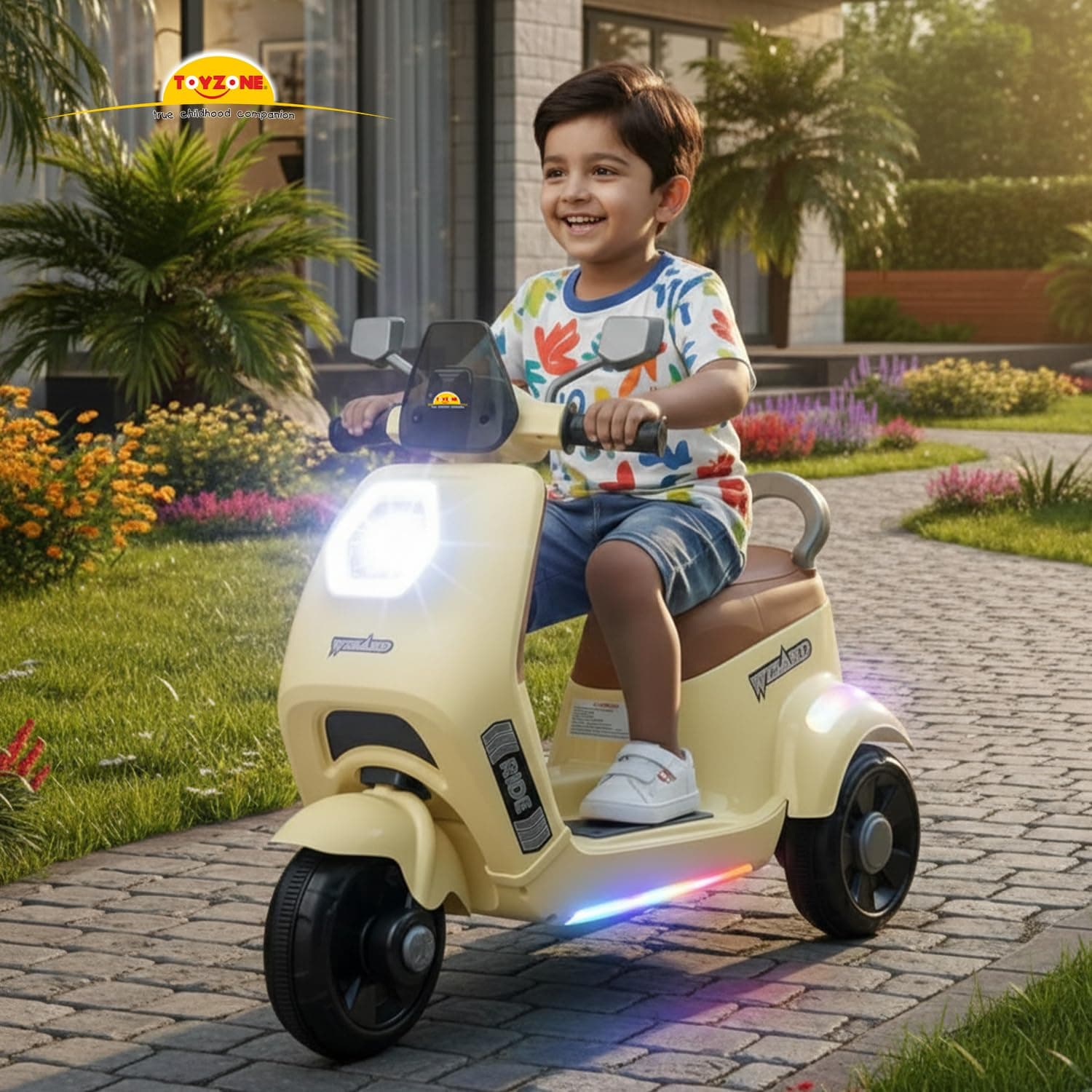 Wizard Electric Scooty | Rechargeable Scooty 6V | Powered by 6.5 ah Battery | Music Player with Bluetoooth & USB | 6 Month Warranty on Battery | Make in India | for Kids 2+ Years (Ivory) — view 11