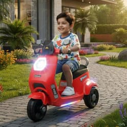 Wizard Electric Scooty | Rechargeable Scooty 6V | Powered by 6.5 ah Battery | Music Player with Bluetoooth & USB | 6 Month Warranty on Battery | Make in India | for Kids 2+ Years (Red)