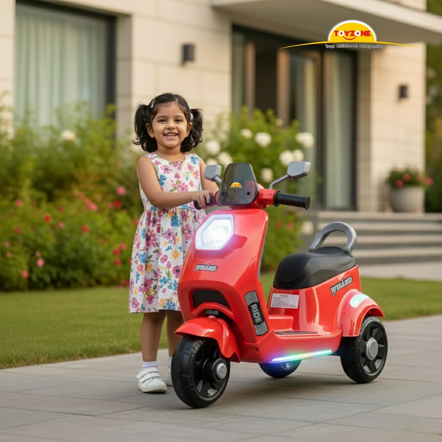 Wizard Electric Scooty | Rechargeable Scooty 6V | Powered by 6.5 ah Battery | Music Player with Bluetoooth & USB | 6 Month Warranty on Battery | Make in India | for Kids 2+ Years (Red) — view 6