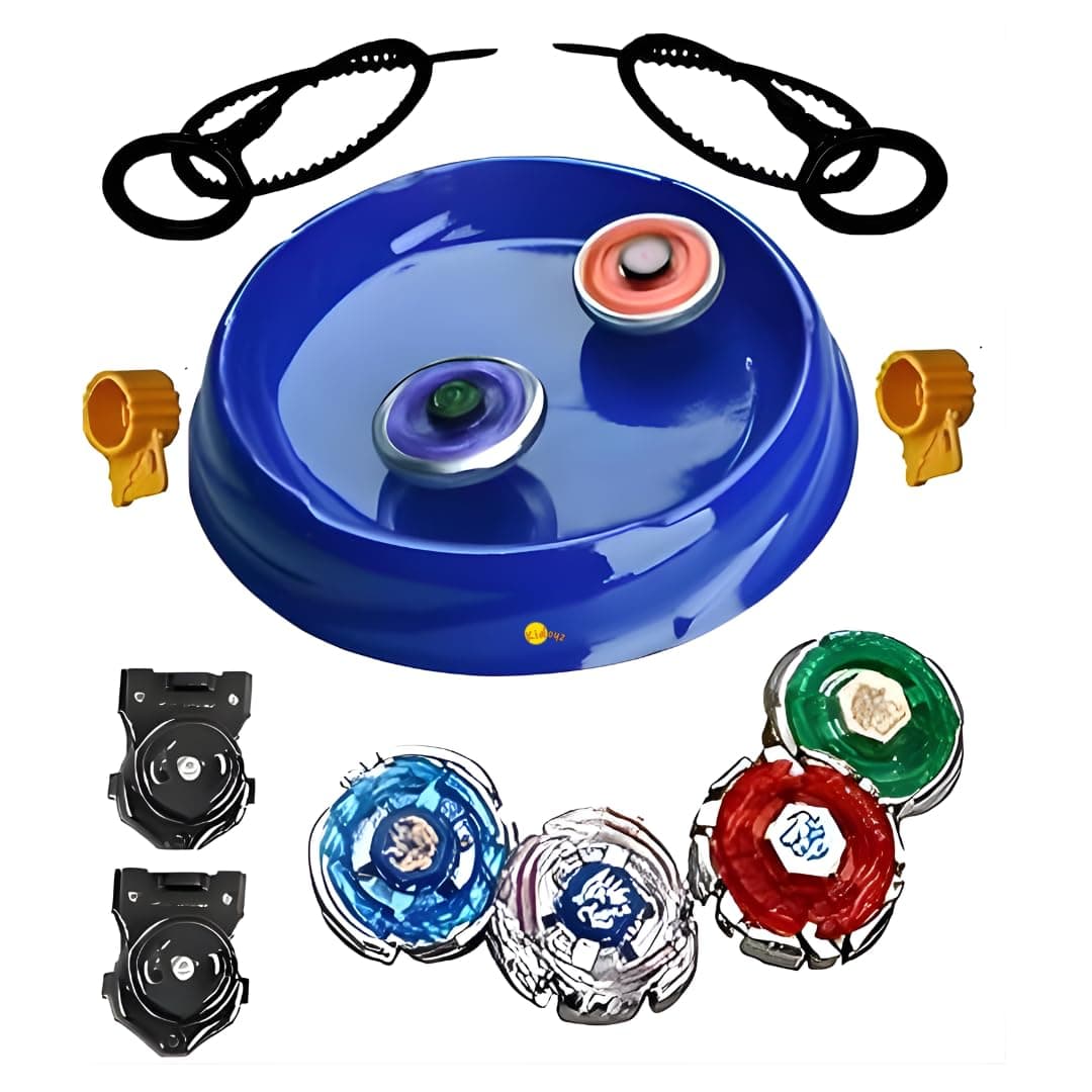 Kidoyz Metal Fusion Clash of Tornado Speed Top Stadium Battle Set | 4 Metal Spinning Tops with 2 Launchers | High Speed Battling Gyro Combat Toy for Kids Boys Girls