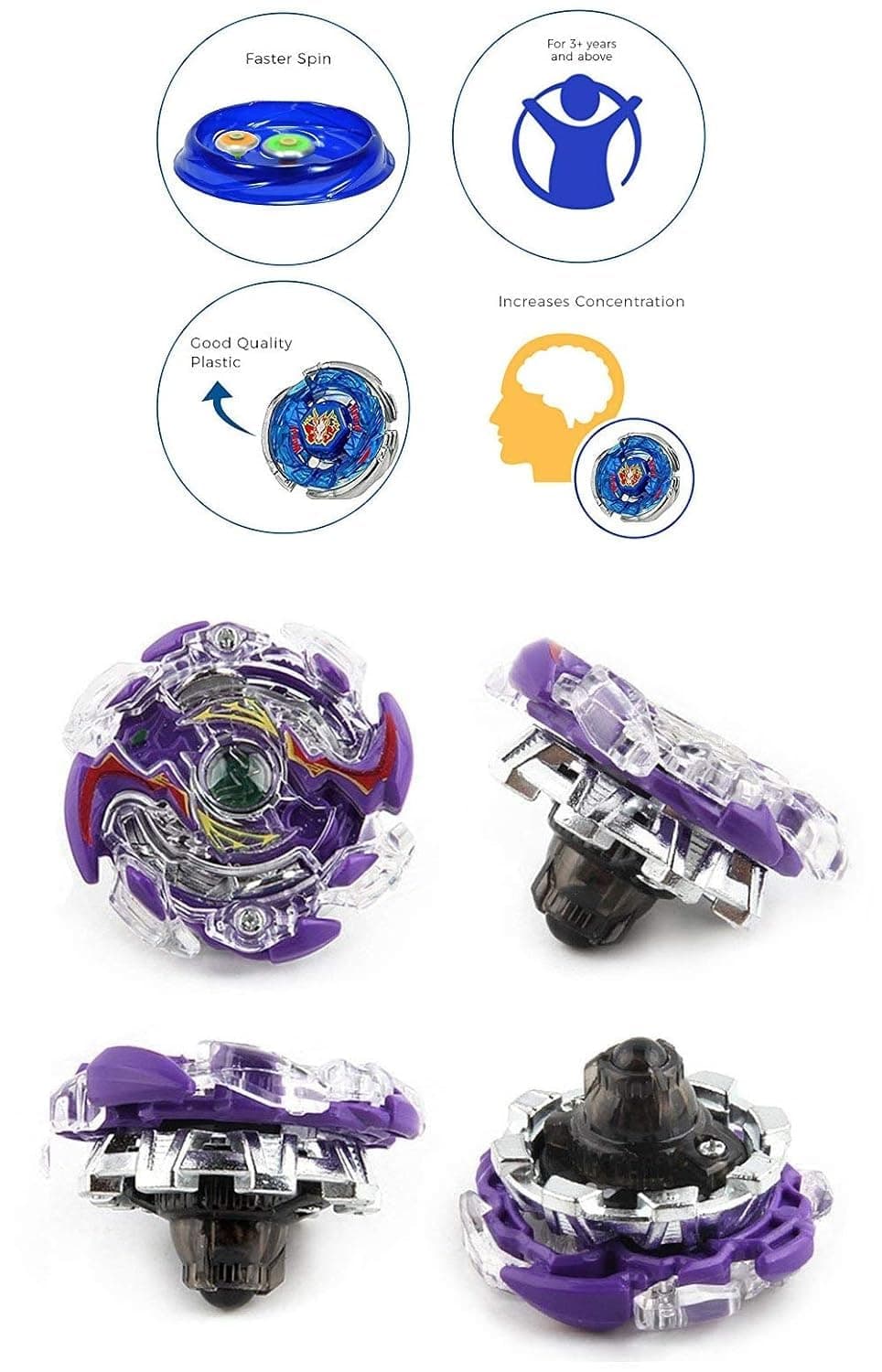 Kidoyz Metal Fusion Clash of Tornado Speed Top Stadium Battle Set | 4 Metal Spinning Tops with 2 Launchers | High Speed Battling Gyro Combat Toy for Kids Boys Girls — view 4