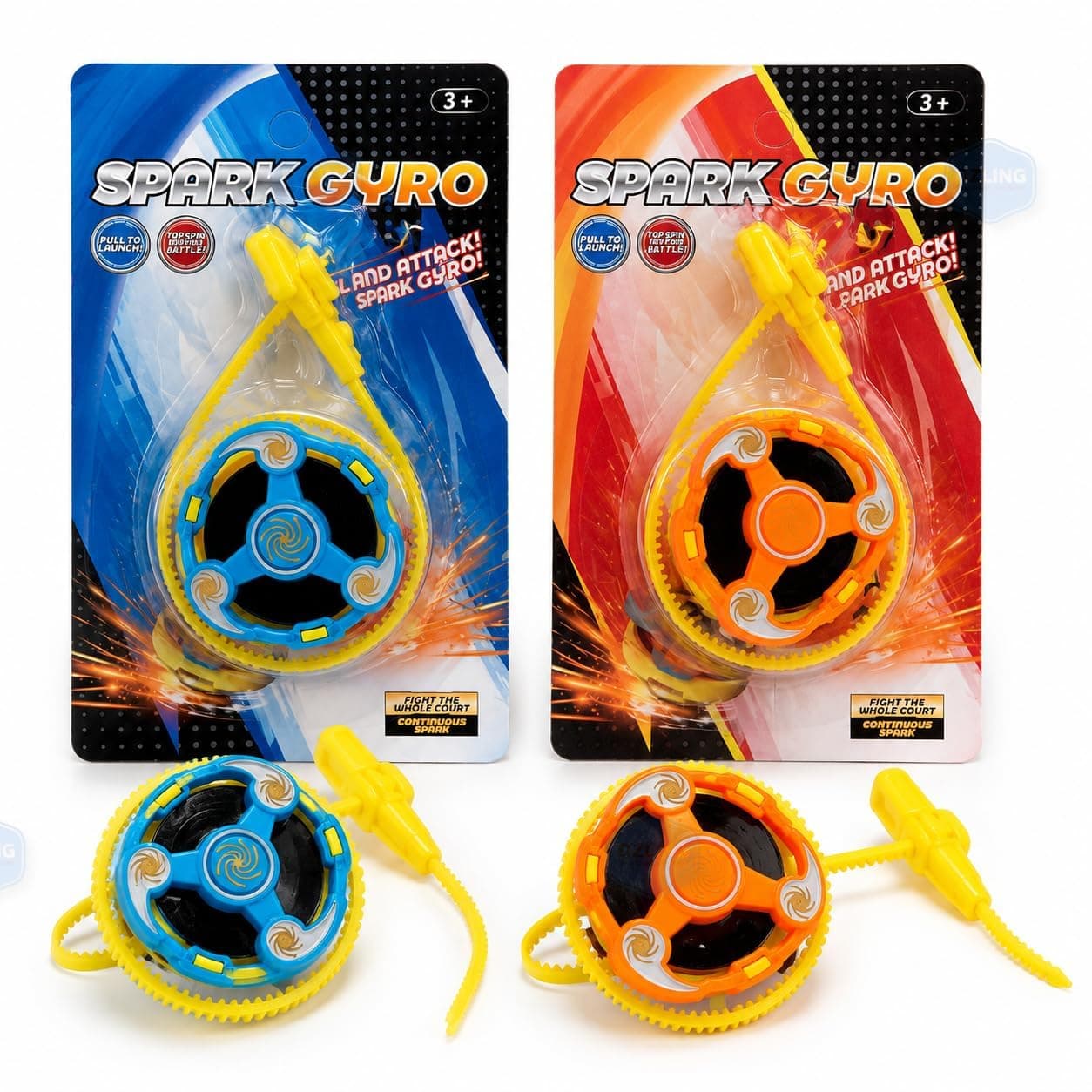 Kidoyz Spark Gyro Battle Spinning Top Toy Set for Kids with Launcher, High Speed Spin Attack Arena Game, Fun Fighting Gyroscope Toys for Boys & Girls Age 3+ (Pack of 2)