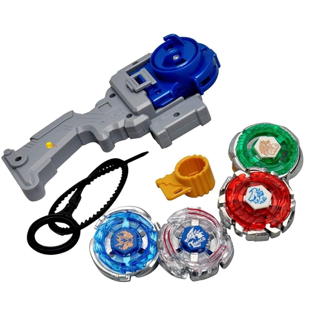 Kidoyz Metal Fusion Clash of Tornado Speed Top Stadium Battle with 4 Beys & 2 Launchers (4 Metal TOP and Plastic Stadium) (4 Spinning Top & 1 Launcher)
