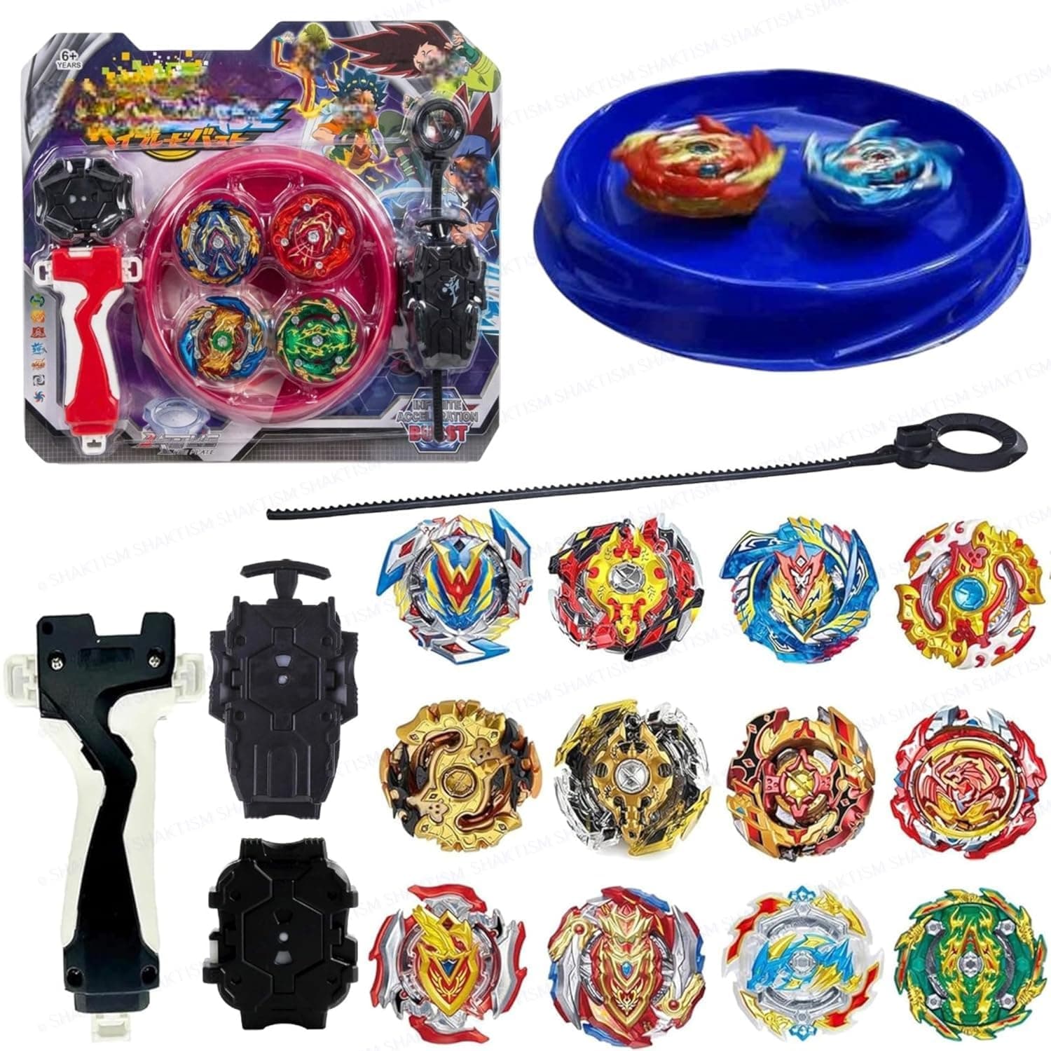 Kidoyz Metal Fusion Clash of Tornado Speed Top Stadium Battle with 4 Beys & 2 Launchers (4 Metal TOP and Plastic Stadium)