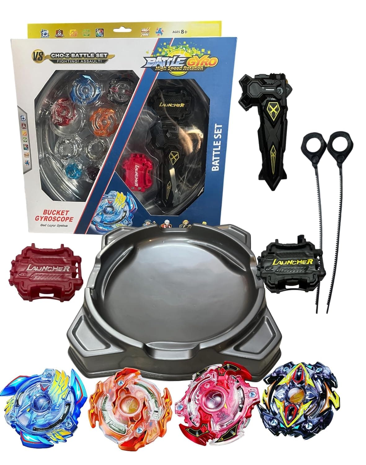 Kidoyz Beyblade Battle God Layer Battle Stadium Attack Defense Balance Stamina' The Complete Pack Metal Ringed Spinner Burst with Launcher(2 top + 2 Layer, 2 x Launcher,2 Cord and 1 Grip)