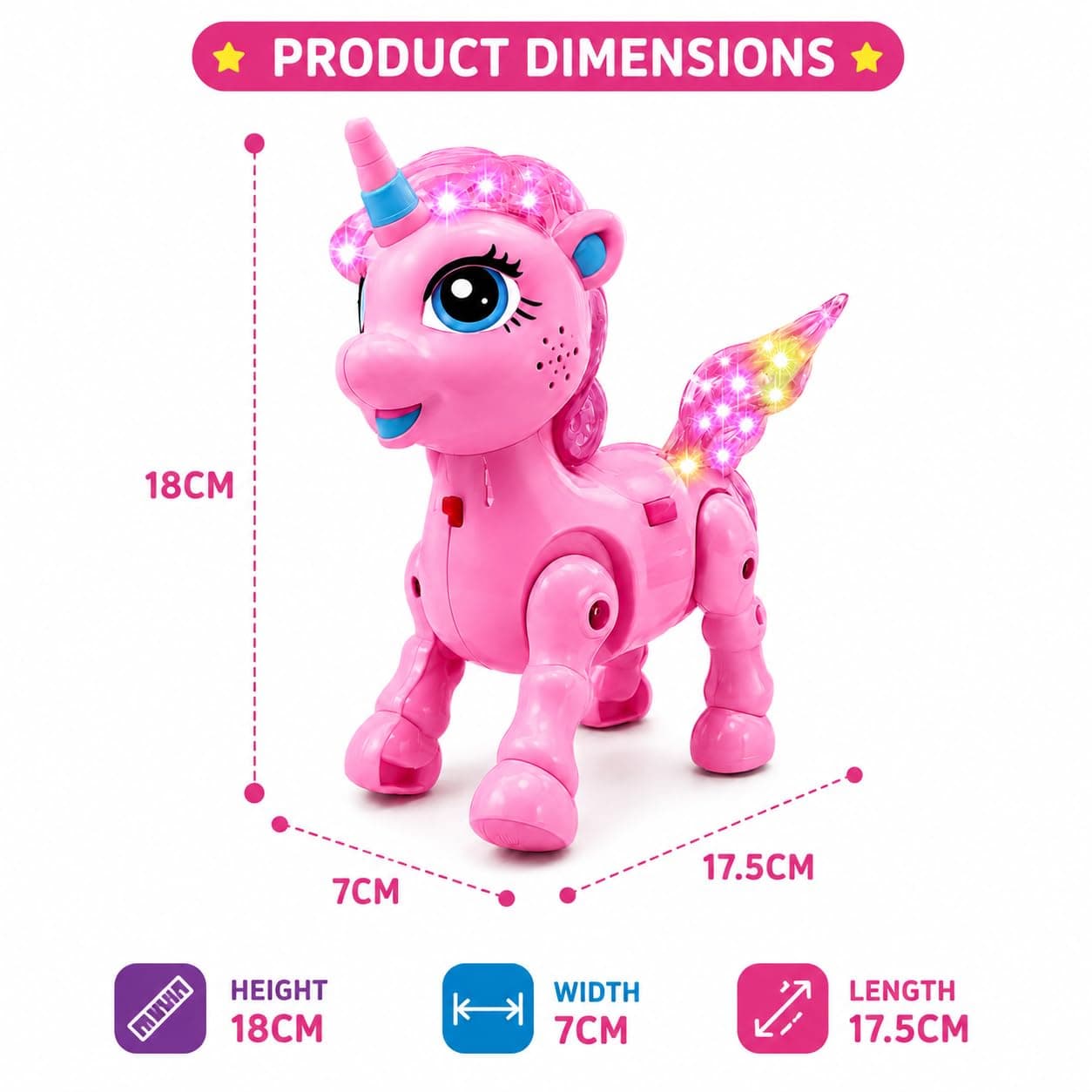 Pink Unicorn Walking Toy for Kids 3+ Years | Battery Operated Musical Unicorn with LED Flashing Lights, Automatic Walking Action, Sound Effects | Interactive Toy Gift for Boys & Girls — view 9