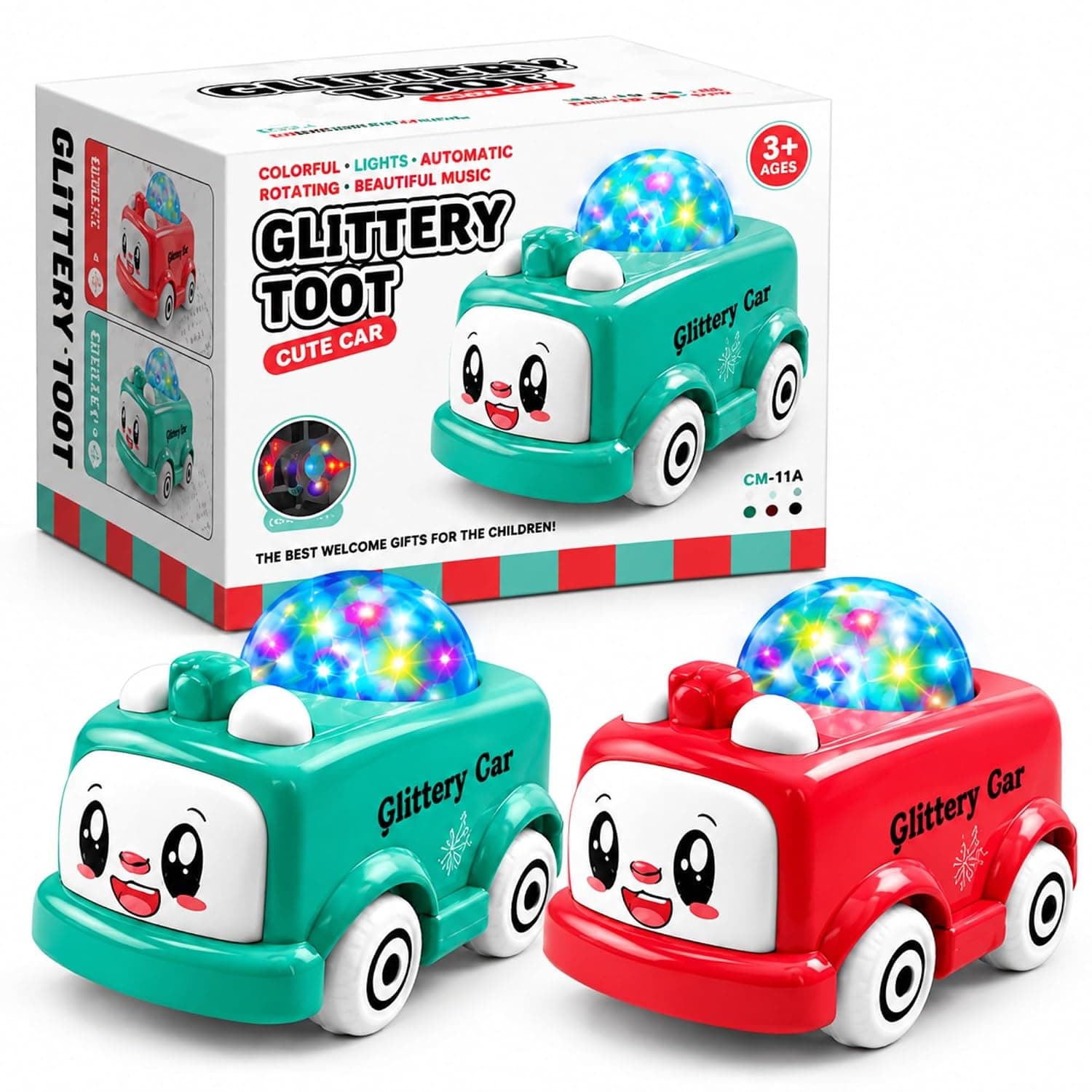Glittery Cute Car Toy with Colorful Lights, Music & Auto Rotation