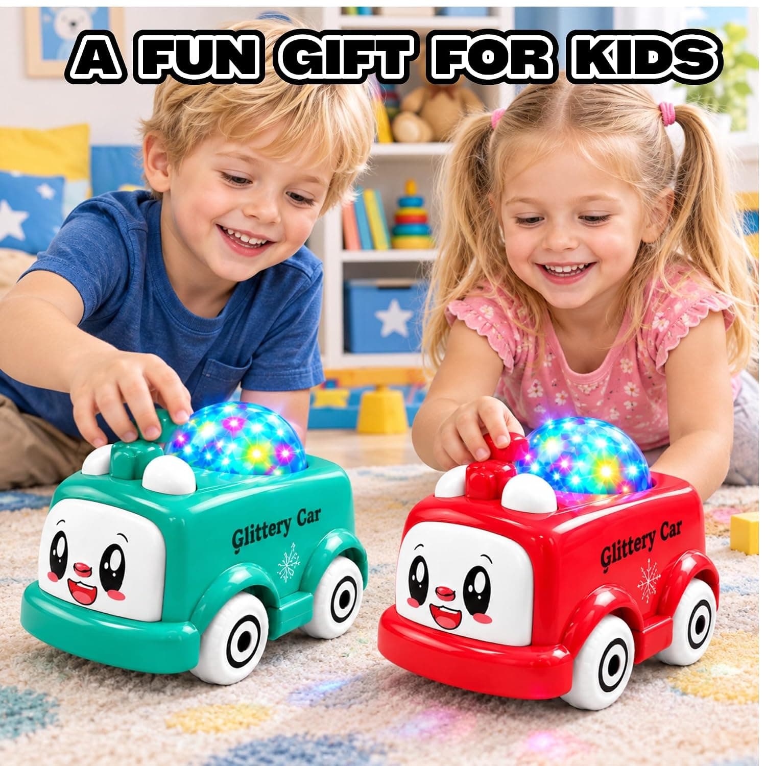 Glittery Cute Car Toy with Colorful Lights, Music & Auto Rotation — view 2