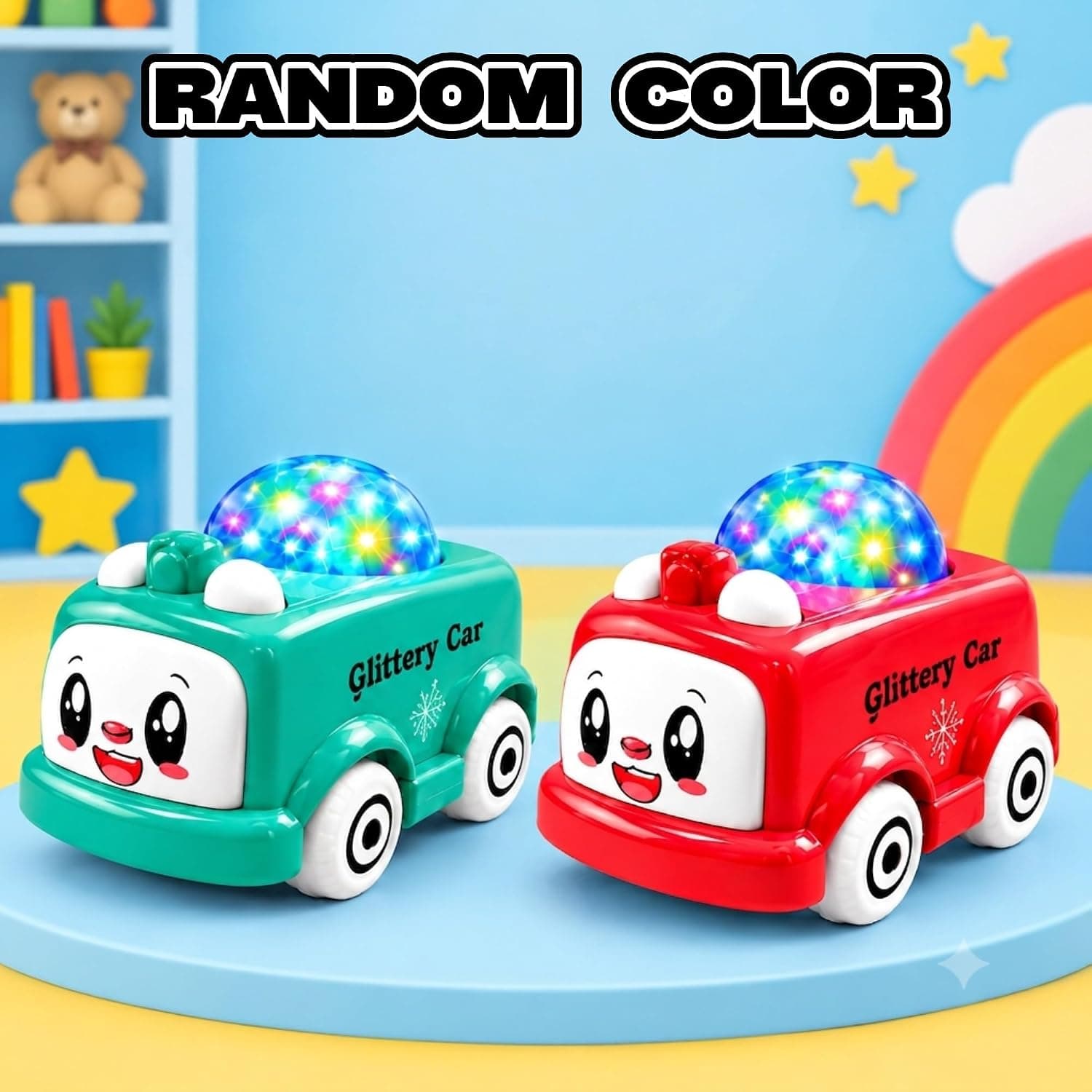 Glittery Cute Car Toy with Colorful Lights, Music & Auto Rotation — view 4