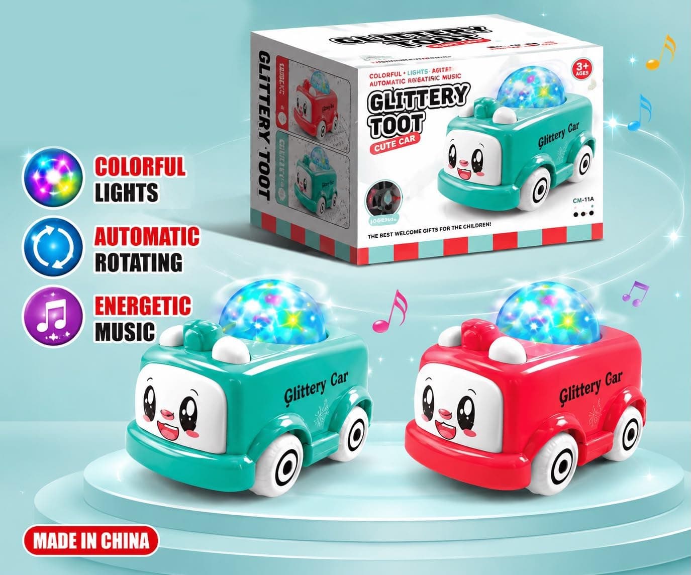 Glittery Cute Car Toy with Colorful Lights, Music & Auto Rotation — view 5