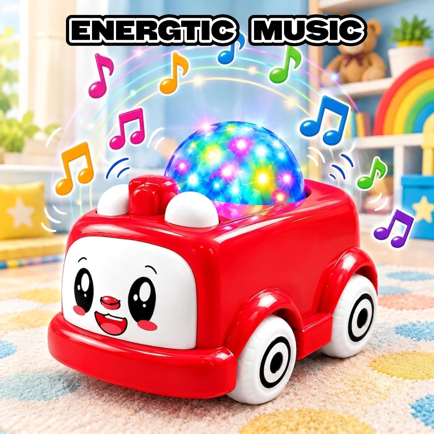 Glittery Cute Car Toy with Colorful Lights, Music & Auto Rotation — view 6