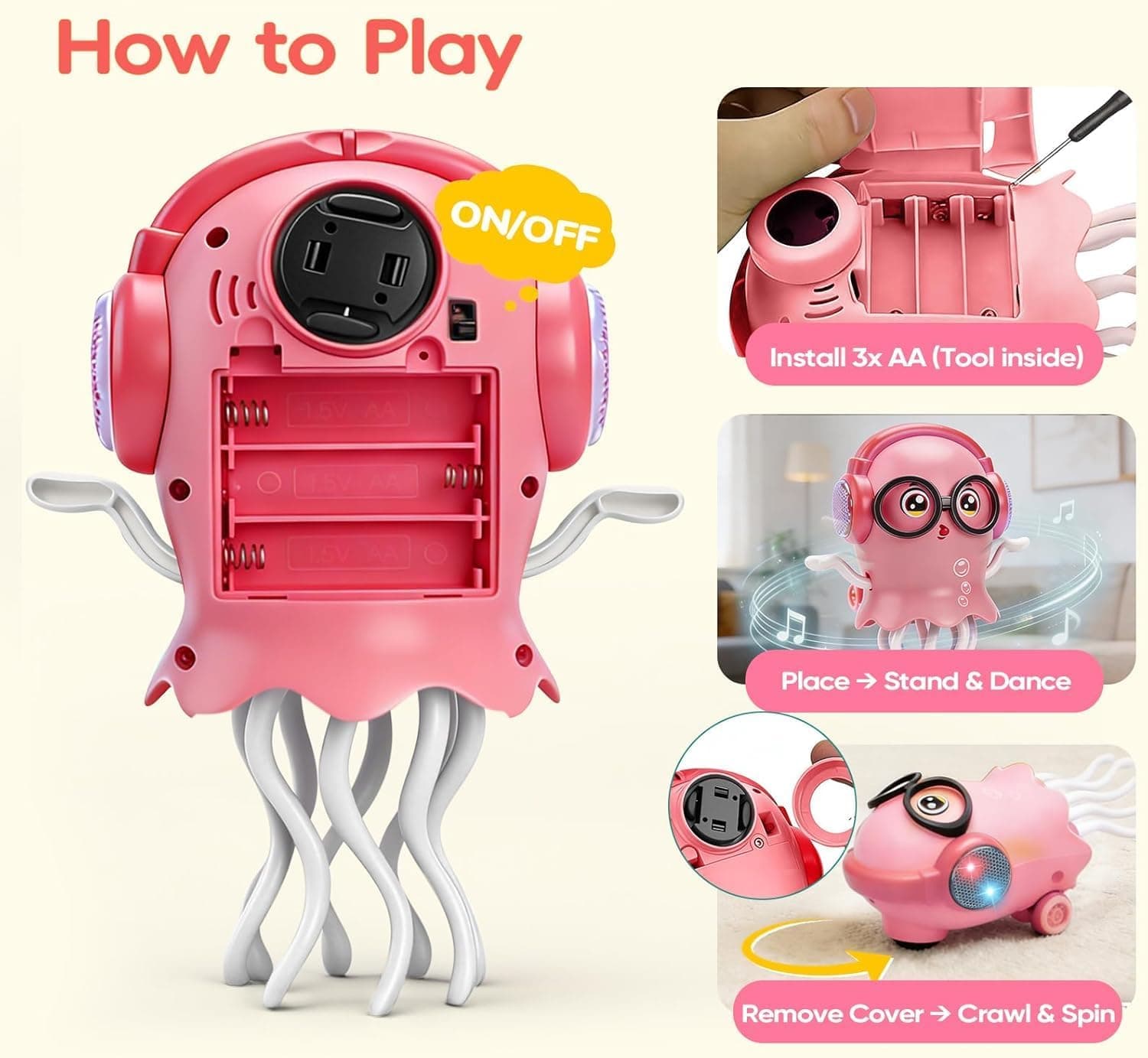 Electric Dancing Jellyfish Toy with Music Light - Cute Musical Octopus with Headphone for Kids Girls Boys - Moving Walking Dancing Jelly Fish Toy for 3+ Years — view 2