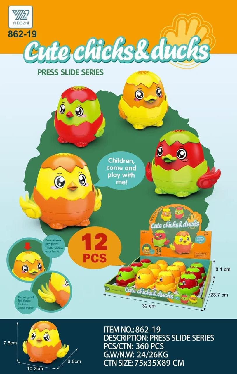 Cute Chicks & Ducks Press & Go Sliding Toy | Wings Flap Inertia  Action | Friction Powered Push Toy | Pack of 2| Sensory Motor  Skill Toy for Toddlers, Boys & Girls | Ages 3+ — view 4
