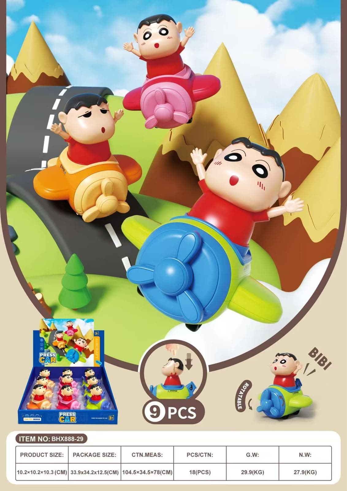 Shinchan Press & Go Friction Plane Toy for Kids | Color as per Stock dispatched | Pack of 1 Pc