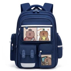 Kids 16 Inch School Backpack with Cartoon Bear Badges and Charm | Blue | Pack of 1 Pc