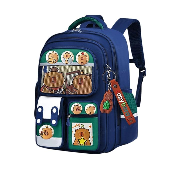 Kids 16 Inch School Backpack with Cartoon Bear Badges and Charm | Blue | Pack of 1 Pc — view 2