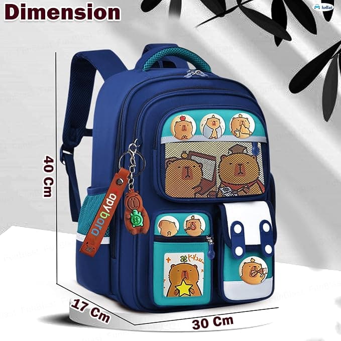 Kids 16 Inch School Backpack with Cartoon Bear Badges and Charm | Blue | Pack of 1 Pc — view 3