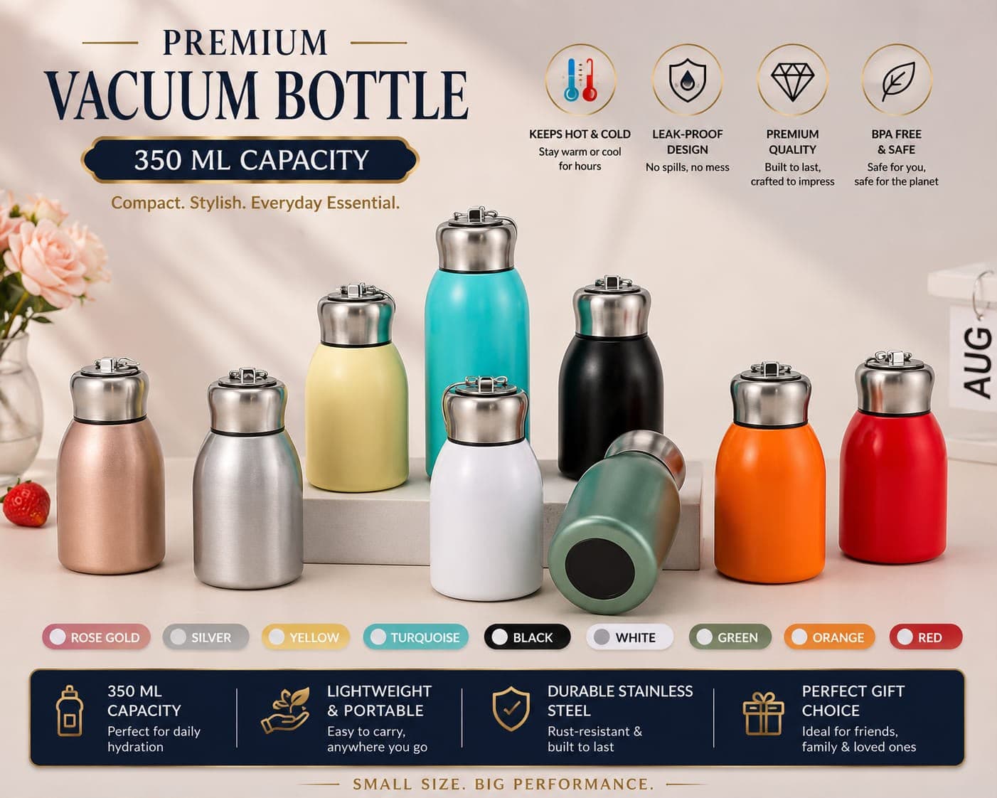 Water Bottle | Style 2 | Color as per Stock dispatched | Pack of 1 Pc