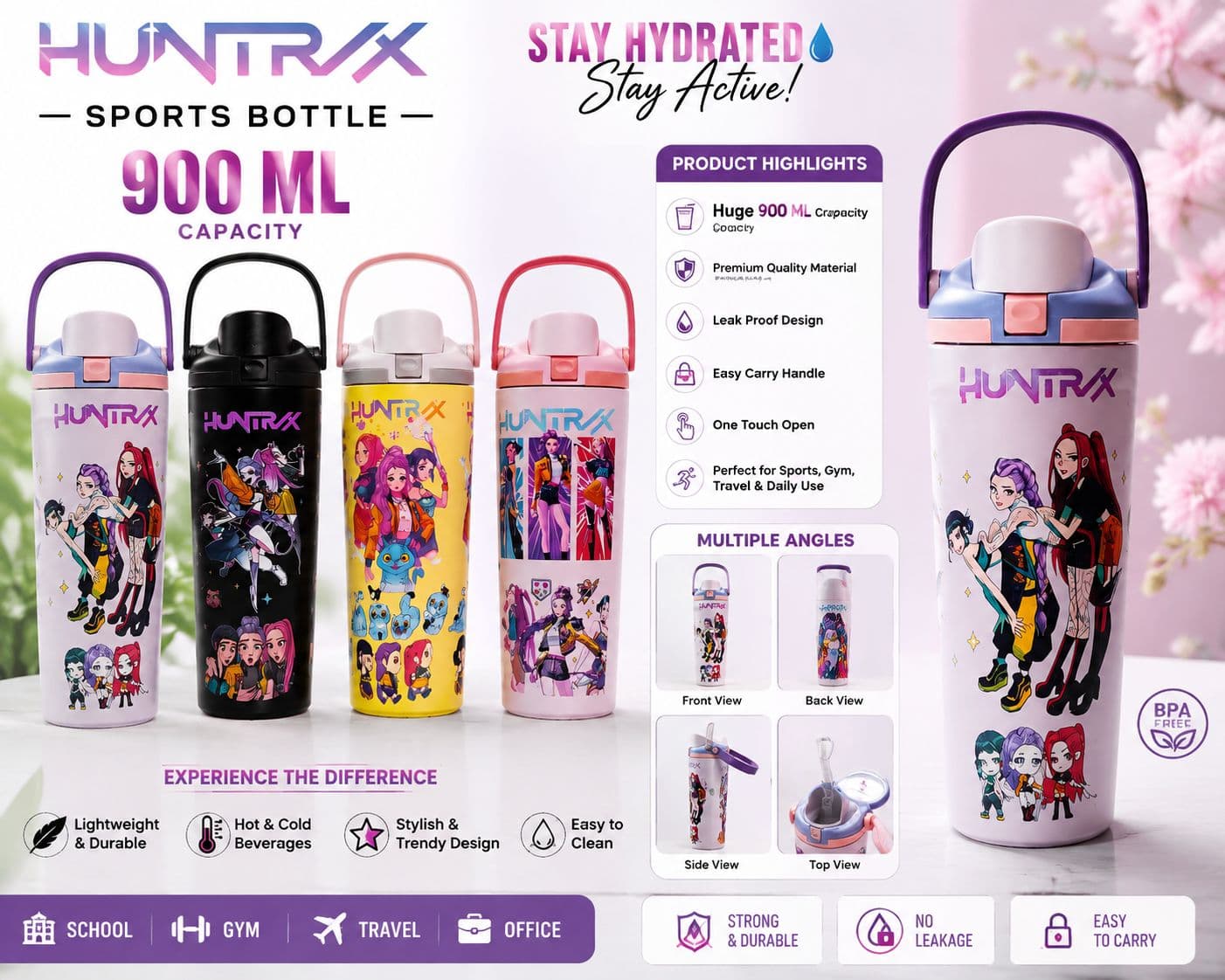 KPOP Tumbler for Kids | 900 ml | Color as per Stock dispatched | Pack of 1 Pc