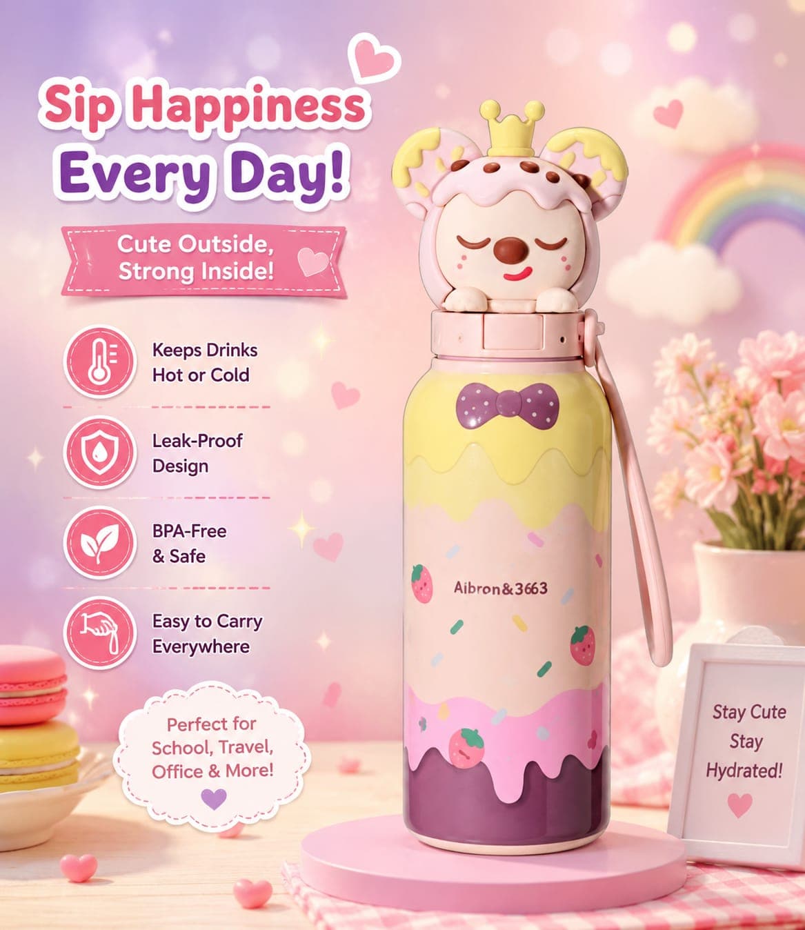 Water Bottle for Kids | 600 ml | Color as per Stock dispatched | Pack of 1 Pc
