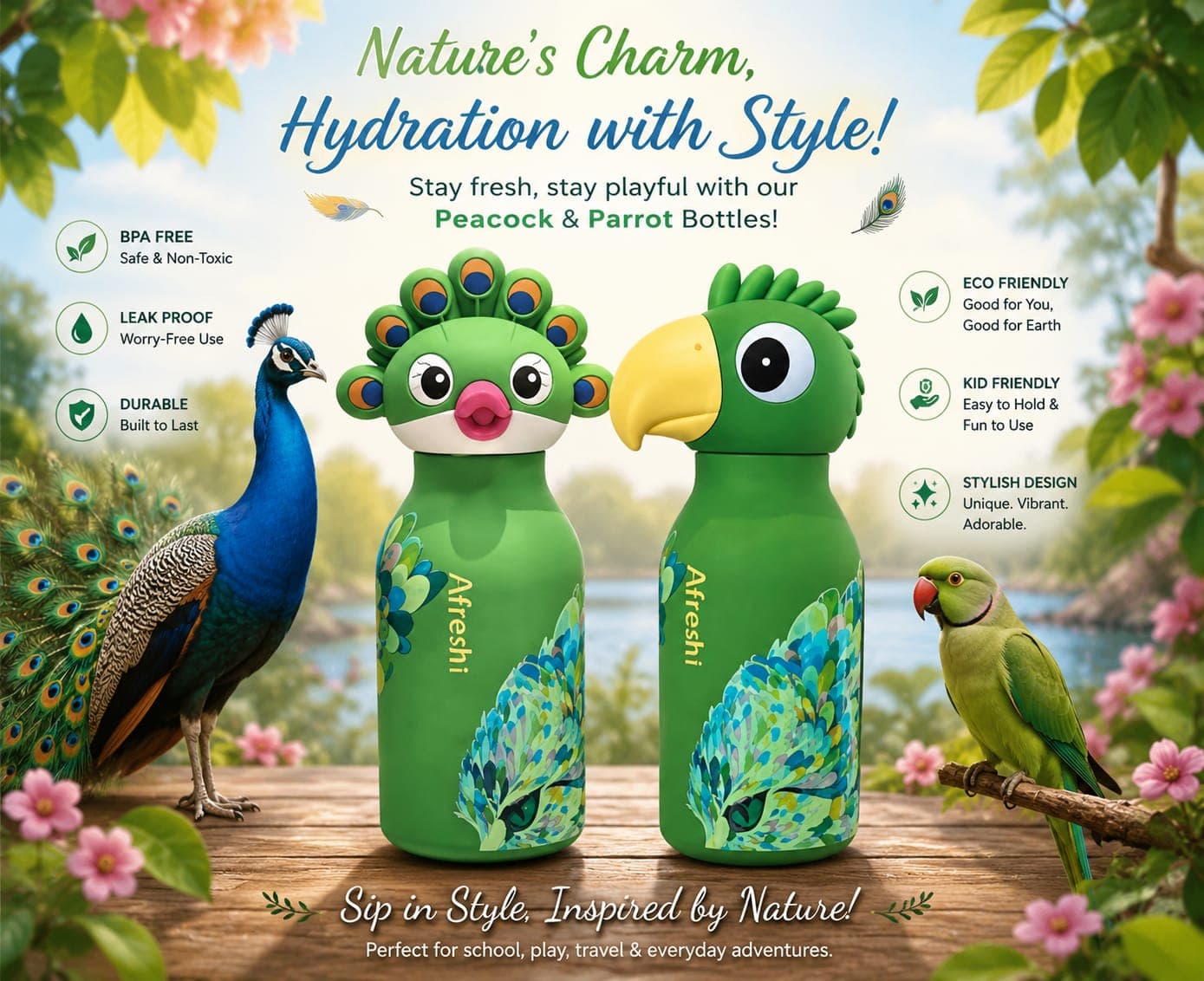 Water Bottle for Kids | 450 ml | Style 5 | Color as per Stock dispatched | Pack of 1 Pc — view 2