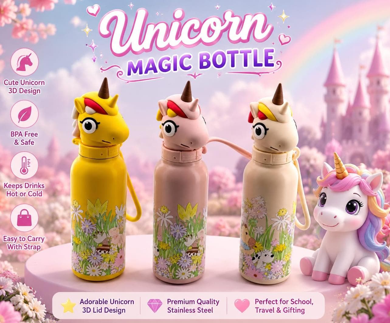 Water Bottle for Kids | 560 ml | Style 2 | Color as per Stock dispatched | Pack of 1 Pc — view 2