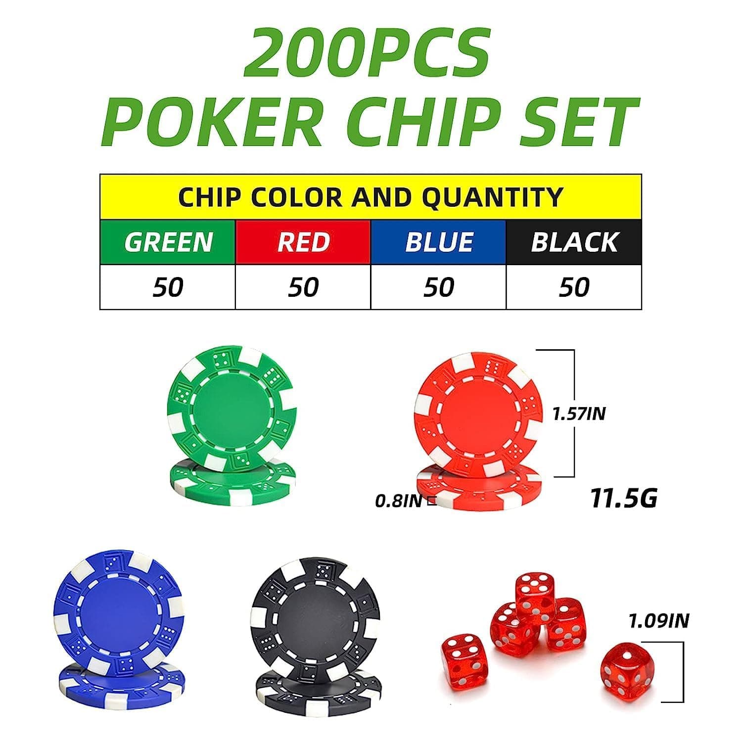 Kidoyz 200 pcs Casino Style Poker Chips (11.5 Grams) Set with Aluminium Case — view 2