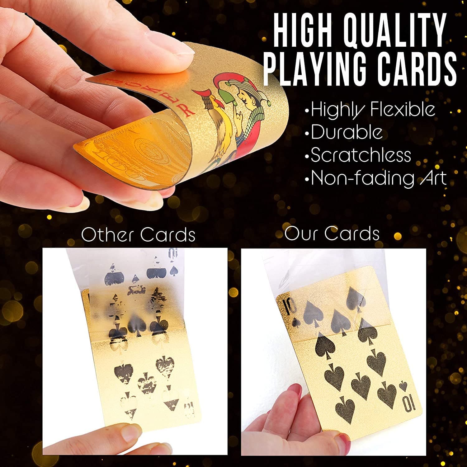 Gold Deck of Waterproof Cards, Flexible PVC Plastic Playing Cards Premium Poker Cards Waterproof Playing Cards Washable Flexible Use for Party Game — view 4