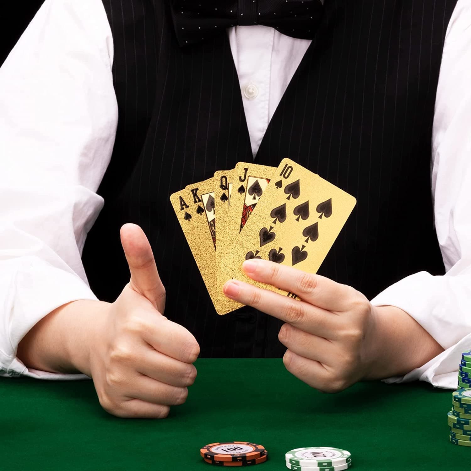 Gold Deck of Waterproof Cards, Flexible PVC Plastic Playing Cards Premium Poker Cards Waterproof Playing Cards Washable Flexible Use for Party Game — view 5