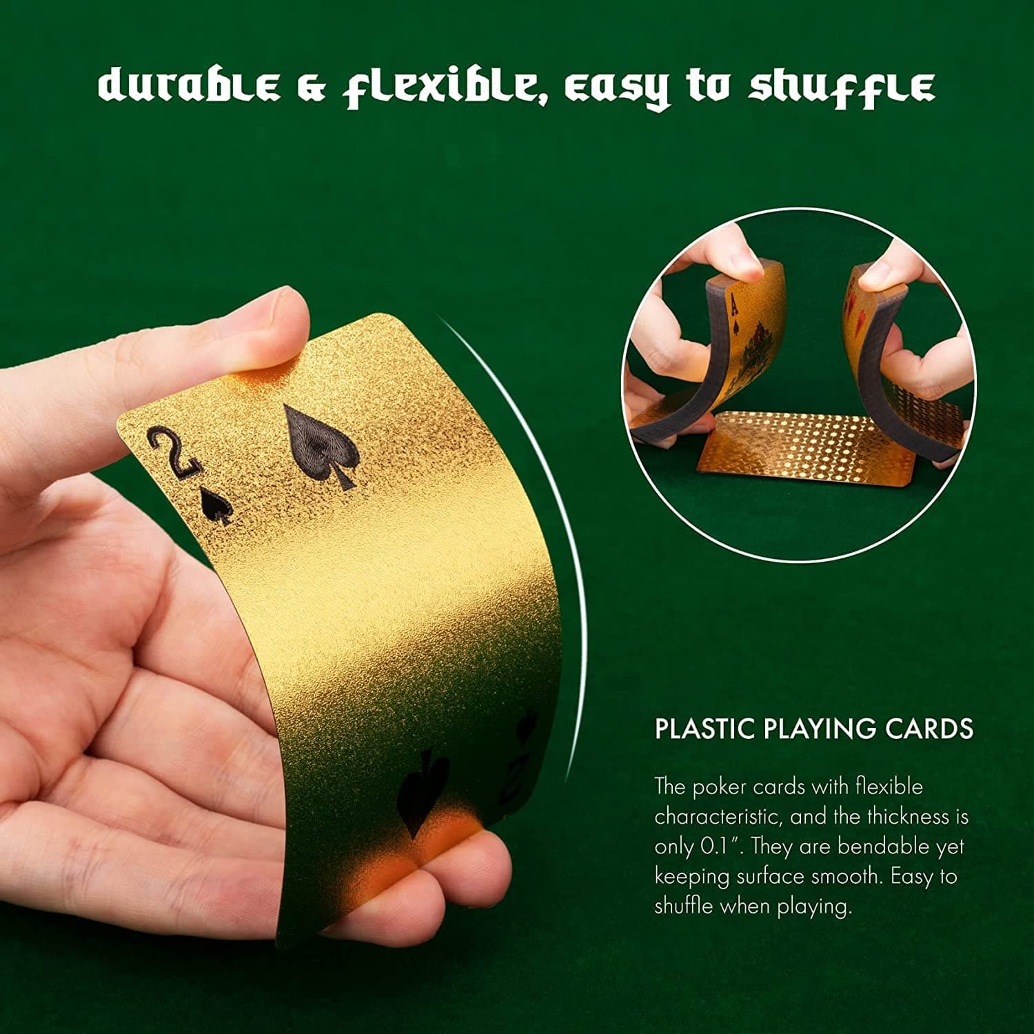 Gold Deck of Waterproof Cards, Flexible PVC Plastic Playing Cards Premium Poker Cards Waterproof Playing Cards Washable Flexible Use for Party Game — view 8