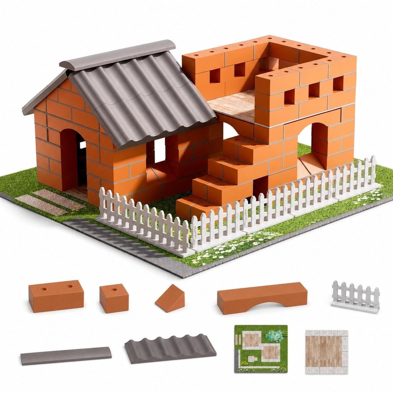 Kidoyz LEGO Style - Starch Cement DIY House Building Kit for Kids, Reusable Brick and Tile Construction Toy