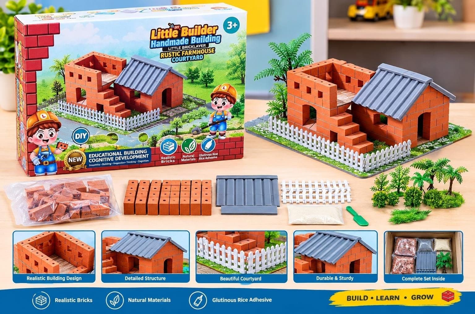 Kidoyz LEGO Style - Starch Cement DIY House Building Kit for Kids, Reusable Brick and Tile Construction Toy — view 3