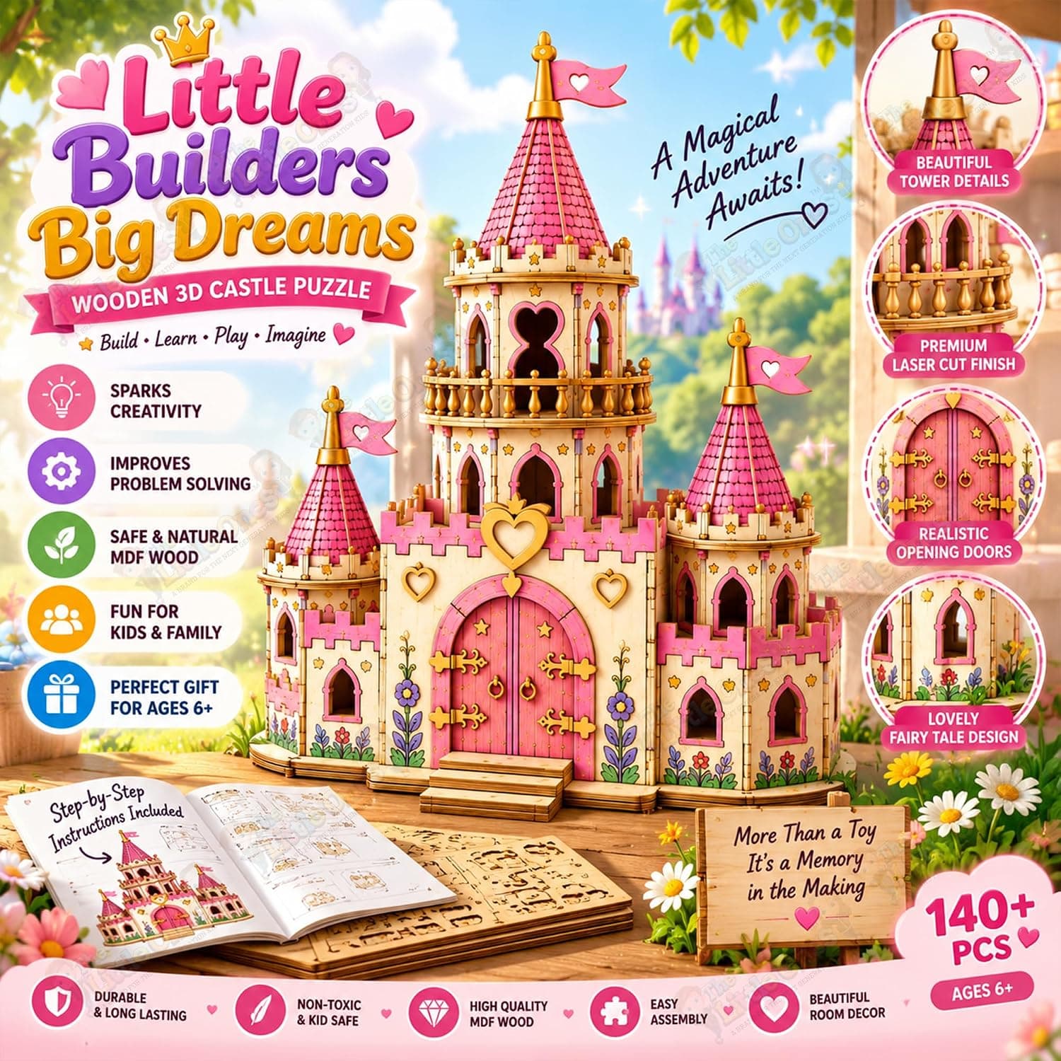 LEGO Style - The Little Ones Building & Construction Sets - 210+ PCS Castle Building Block Toys for Girls Toys for Kids Birthday Gifts DIY STEM Educational Toys for Girls Aged 8-14 Years [Fairy Dream Castle] — view 2