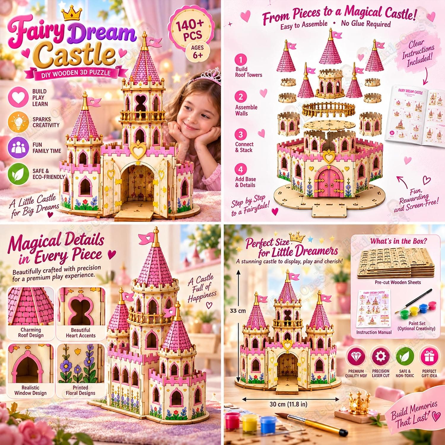 LEGO Style - The Little Ones Building & Construction Sets - 210+ PCS Castle Building Block Toys for Girls Toys for Kids Birthday Gifts DIY STEM Educational Toys for Girls Aged 8-14 Years [Fairy Dream Castle] — view 3